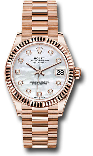 *Pre-Owned* Rolex Everose Gold Datejust 31 Watch - Fluted Bezel - Silver Diamond Dial - President Bracelet