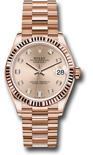 *Pre-Owned* Rolex Everose Gold Datejust 31 Watch - Fluted Bezel - RosÃ© Diamond Dial - President Bracelet