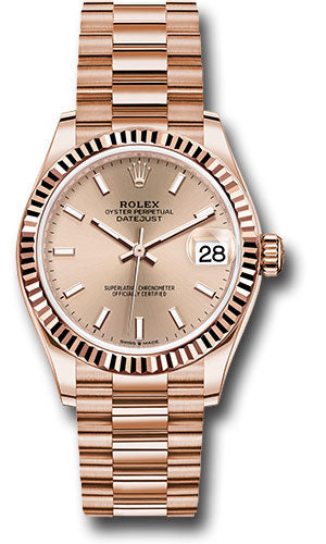 *Pre-Owned* Rolex Everose Gold Datejust 31 Watch - Fluted Bezel - RosÃ© Index Dial - President Bracelet