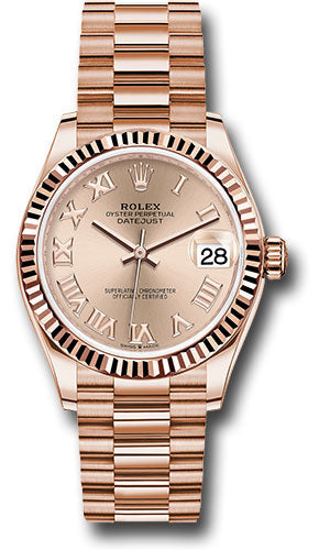 *Pre-Owned* Rolex Everose Gold Datejust 31 Watch - Fluted Bezel - RosÃ© Roman Dial - President Bracelet