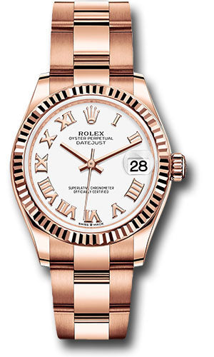 *Pre-Owned* Rolex Everose Gold Datejust 31 Watch - Fluted Bezel - White Roman Dial - Oyster Bracelet
