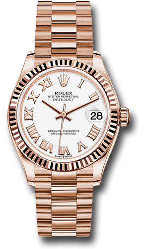 *Pre-Owned* Rolex Everose Gold Datejust 31 Watch - Fluted Bezel - White Roman Dial - President Bracelet