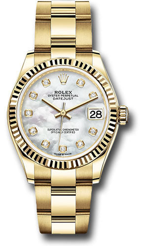 *Pre-Owned* Rolex Yellow Gold Datejust 31 Watch - Fluted Bezel - Mother-of-Pearl Diamond Dial - Oyster Bracelet