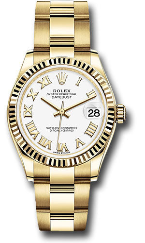 *Pre-Owned* Rolex Yellow Gold Datejust 31 Watch - Fluted Bezel - White Roman Dial - Oyster Bracelet