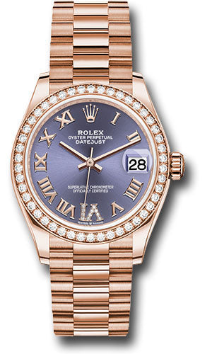 *Pre-Owned* Rolex Everose Gold Datejust 31 Watch - Diamond Bezel - Aubergine Diamond Six Dial - President Bracelet