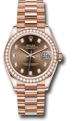 *Pre-Owned* Rolex Everose Gold Datejust 31 Watch - Diamond Bezel - Chocolate Diamond Dial - President Bracelet