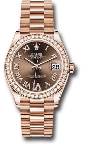 *Pre-Owned* Rolex Everose Gold Datejust 31 Watch - Diamond Bezel - Chocolate Diamond Six Dial - President Bracelet