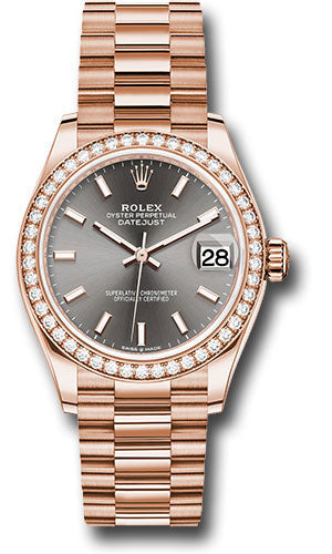 *Pre-Owned* Rolex Everose Gold Datejust 31 Watch - Diamond Bezel - Rhodium Index Dial - President Bracelet