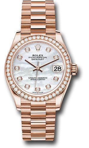 *Pre-Owned* Rolex Everose Gold Datejust 31 Watch - Diamond Bezel - Silver Diamond Dial - President Bracelet