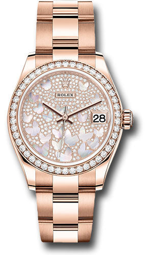*Pre-Owned* Rolex Everose Gold Datejust 31 Watch - Diamond Bezel - Diamond Paved Butterfly Dial - Oyster Bracelet