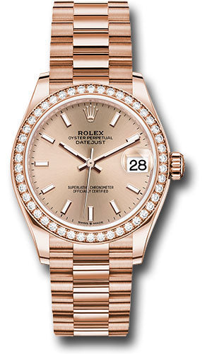 *Pre-Owned* Rolex Everose Gold Datejust 31 Watch - Diamond Bezel - RosÃ© Index Dial - President Bracelet