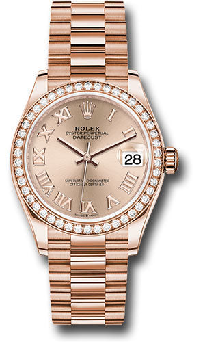 *Pre-Owned* Rolex Everose Gold Datejust 31 Watch - Diamond Bezel - RosÃ© Roman Dial - President Bracelet