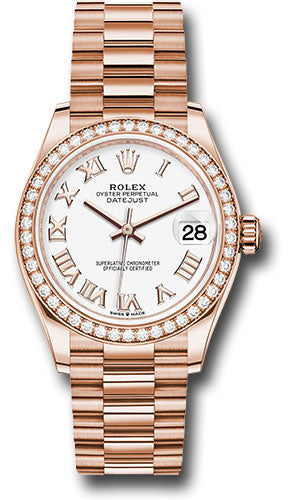 *Pre-Owned* Rolex Everose Gold Datejust 31 Watch - Diamond Bezel - White Roman Dial - President Bracelet