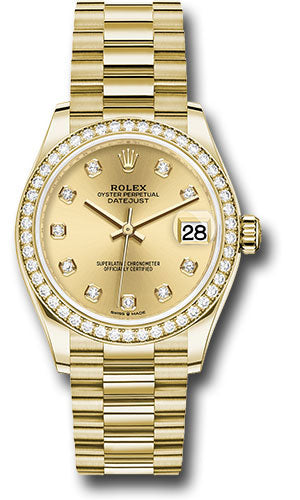*Pre-Owned* Rolex Yellow Gold Datejust 31 Watch - Diamond Bezel - Champagne Diamond Dial - President Bracelet