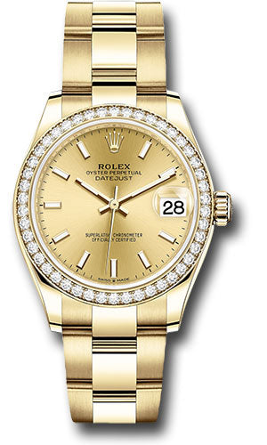 *Pre-Owned* Rolex Yellow Gold Datejust 31 Watch - Diamond Bezel - Champagne Index Dial - Oyster Bracelet