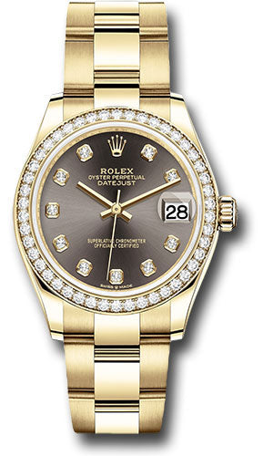 *Pre-Owned* Rolex Yellow Gold Datejust 31 Watch - Diamond Bezel - Dark Grey Diamond Dial - Oyster Bracelet