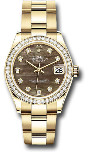 *Pre-Owned* Rolex Yellow Gold Datejust 31 Watch - Diamond Bezel - Dark Mother-of-Pearl Diamond Dial - Oyster Bracelet
