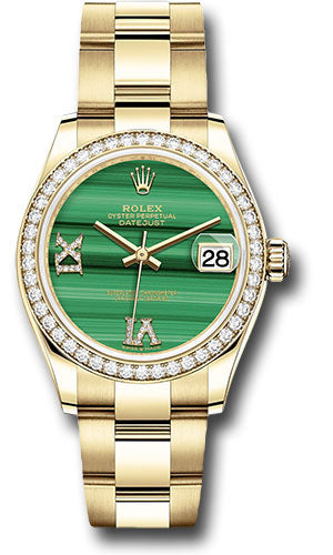 *Pre-Owned* Rolex Yellow Gold Datejust 31 Watch - Diamond Bezel - Malachite Diamond Six and Nine Dial - Oyster Bracelet