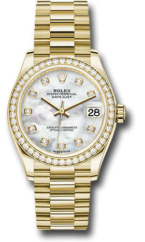 *Pre-Owned* Rolex Yellow Gold Datejust 31 Watch - Diamond Bezel - Mother-of-Pearl Diamond Dial - President Bracelet