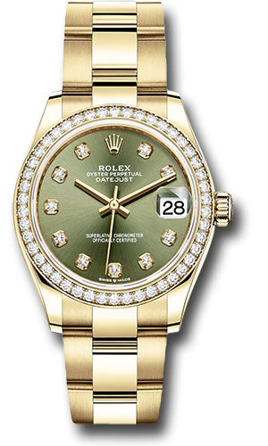 *Pre-Owned* Rolex Yellow Gold Datejust 31 Watch - Diamond Bezel - Olive Green Diamond Dial - Oyster Bracelet