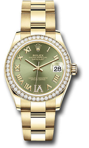 *Pre-Owned* Rolex Yellow Gold Datejust 31 Watch - Diamond Bezel - Olive Green Diamond Six Dial - Oyster Bracelet
