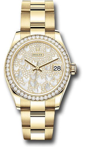 *Pre-Owned* Rolex Yellow Gold Datejust 31 Watch - Diamond Bezel - Paved Mother-of-Pearl Butterfly Dial - Oyster Bracelet