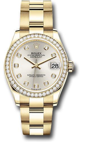 *Pre-Owned* Rolex Yellow Gold Datejust 31 Watch - Diamond Bezel - Silver Diamond Dial - Oyster Bracelet