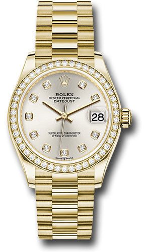 *Pre-Owned* Rolex Yellow Gold Datejust 31 Watch - Diamond Bezel - Silver Diamond Dial - President Bracelet