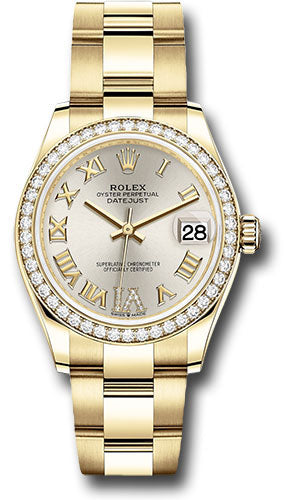 *Pre-Owned* Rolex Yellow Gold Datejust 31 Watch - Diamond Bezel - Silver Diamond Six Dial - Oyster Bracelet
