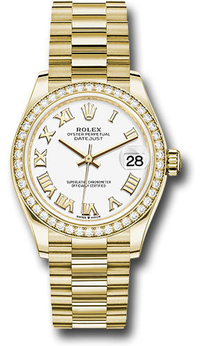*Pre-Owned* Rolex Yellow Gold Datejust 31 Watch - Diamond Bezel - White Roman Dial - President Bracelet
