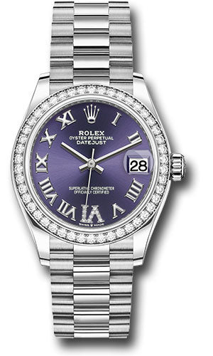 *Pre-Owned* Rolex White Gold Datejust 31 Watch - Diamond Bezel - Aubergine Diamond Roman Dial - President Bracelet
