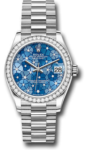 *Pre-Owned* Rolex White Gold Datejust 31 Watch - Diamond Bezel - Azzurro Blue Floral Motif Diamond Dial - President Bracelet