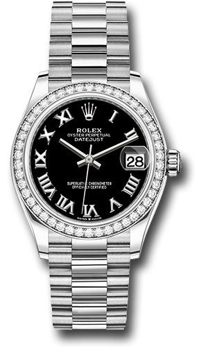 *Pre-Owned* Rolex White Gold Datejust 31 Watch - Diamond Bezel - Bright Black Roman Dial - President Bracelet