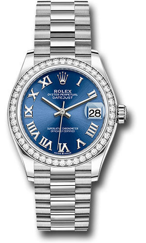 *Pre-Owned* Rolex White Gold Datejust 31 Watch - Diamond Bezel - Bright Blue Roman Dial - President Bracelet