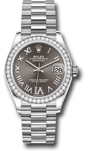 *Pre-Owned* Rolex White Gold Datejust 31 Watch - Diamond Bezel - Dark Grey Diamond Roman Dial - President Bracelet