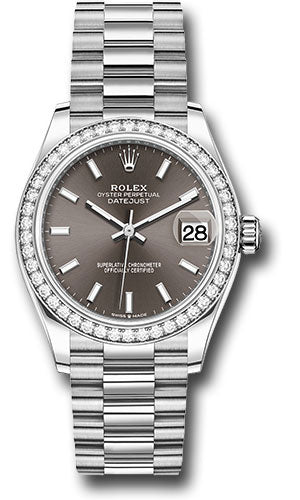 *Pre-Owned* Rolex White Gold Datejust 31 Watch - Diamond Bezel - Dark Grey Index Dial - President Bracelet