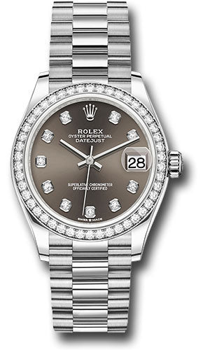*Pre-Owned* Rolex White Gold Datejust 31 Watch - Diamond Bezel - Dark Grey Roman Dial - President Bracelet
