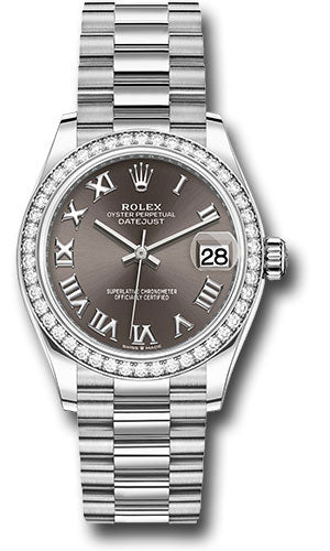 *Pre-Owned* Rolex White Gold Datejust 31 Watch - Diamond Bezel - Dark Grey Roman Dial - President Bracelet