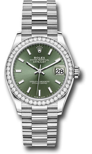 *Pre-Owned* Rolex White Gold Datejust 31 Watch - Diamond Bezel - Mint Green Index Dial - President Bracelet