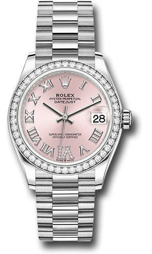 *Pre-Owned* Rolex White Gold Datejust 31 Watch - Diamond Bezel - Pink Diamond Roman Dial - President Bracelet