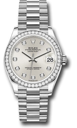 *Pre-Owned* Rolex White Gold Datejust 31 Watch - Diamond Bezel - Silver Diamond Dial - President Bracelet