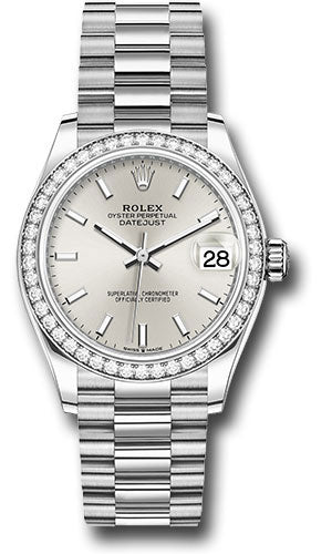 *Pre-Owned* Rolex White Gold Datejust 31 Watch - Diamond Bezel - Silver Index Dial - President Bracelet