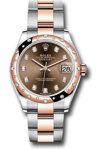 *Pre-Owned* Rolex Steel and Everose Gold Datejust 31 Watch - 24 Diamond Bezel - White Roman Dial - Oyster Bracelet