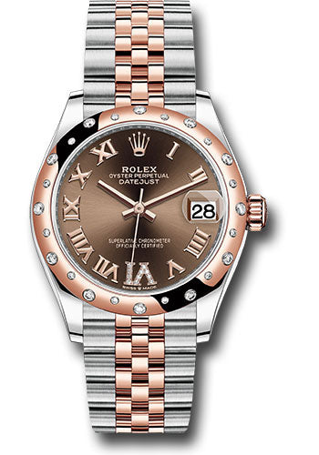 *Pre-Owned* Rolex Steel and Everose Gold Datejust 31 Watch - 24 Diamond Bezel - Dark Rhodium Diamond Roman VI Dial - Jubilee Bracelet
