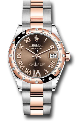 *Pre-Owned* Rolex Steel and Everose Gold Datejust 31 Watch - 24 Diamond Bezel - Dark Rhodium Diamond Roman VI Dial - Oyster Bracelet