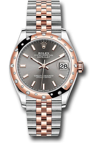 *Pre-Owned* Rolex Steel and Everose Gold Datejust 31 Watch - 24 Diamond Bezel - Dark Rhodium Index Dial - Jubilee Bracelet