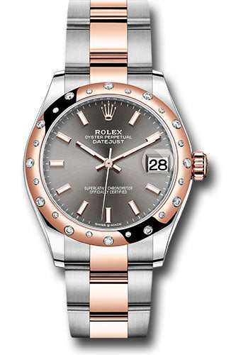*Pre-Owned* Rolex Steel and Everose Gold Datejust 31 Watch - 24 Diamond Bezel - Dark Rhodium Index Dial - Oyster Bracelet