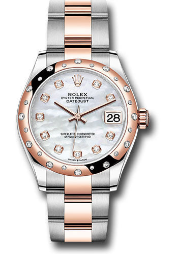 *Pre-Owned* Rolex Steel and Everose Gold Datejust 31 Watch - 24 Diamond Bezel - Silver Diamond Dial - Oyster Bracelet
