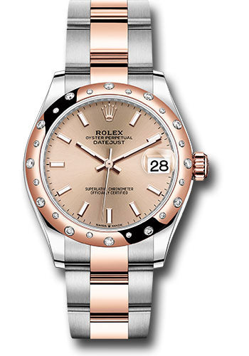 *Pre-Owned* Rolex Steel and Everose Gold Datejust 31 Watch - 24 Diamond Bezel - RosÃ© Roman Dial - Oyster Bracelet