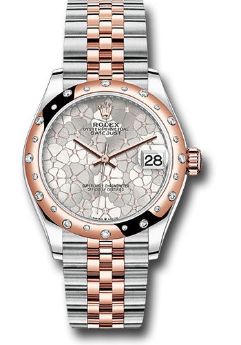 *Pre-Owned* Rolex Everose Rolesor Datejust 31 Watch - Domed, Diamond Bezel - Silver Floral Motif Diamond Dial - Jubilee Bracelet